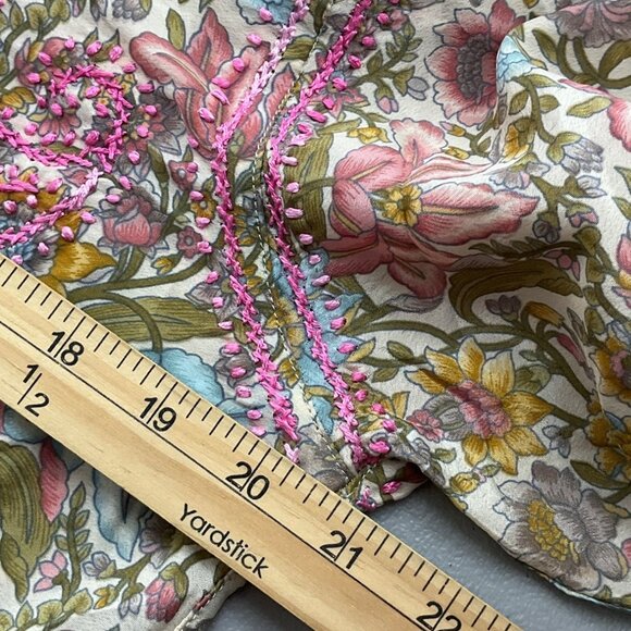 Dolma Medium Floral Pink Hand-Embroidered Tunic Top Lightweight Silk Bl Boho - Picture 7 of 14